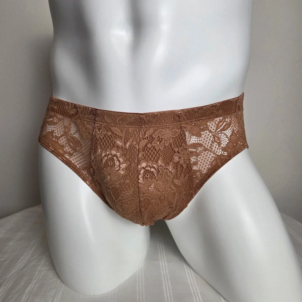 Cosabella Men's Luxury Italian Lace Comfort Micro Brief Quattro Brown